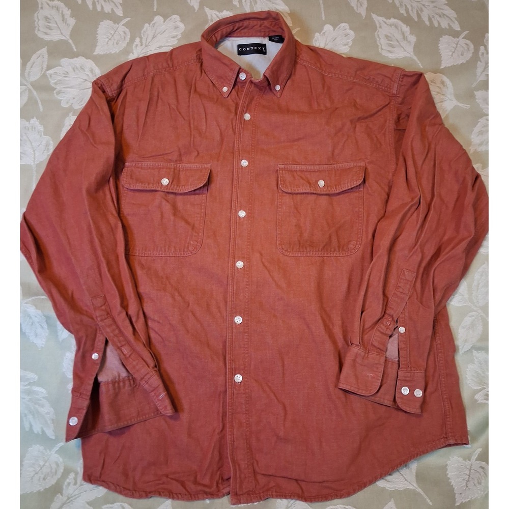 Context Mens Terracotta Red Cotton Long Sleeve Button Down Shirt Size M